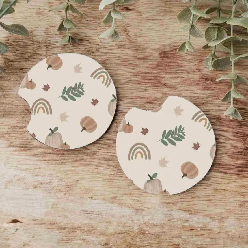 Boho Pumpkin Car Coasters Set of 2