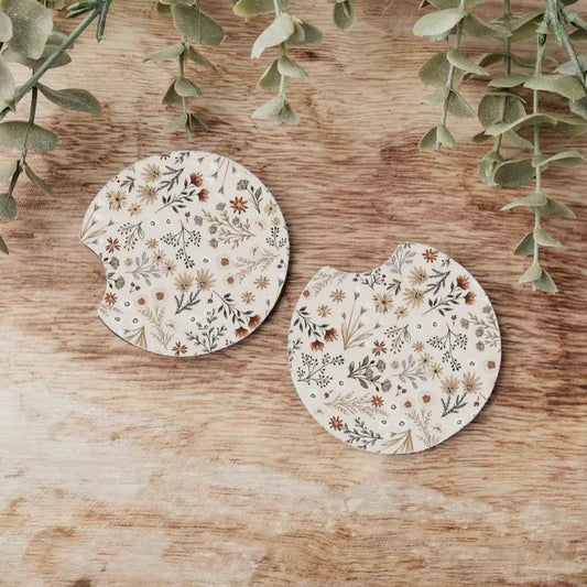 Floral Car Coasters Set of 2