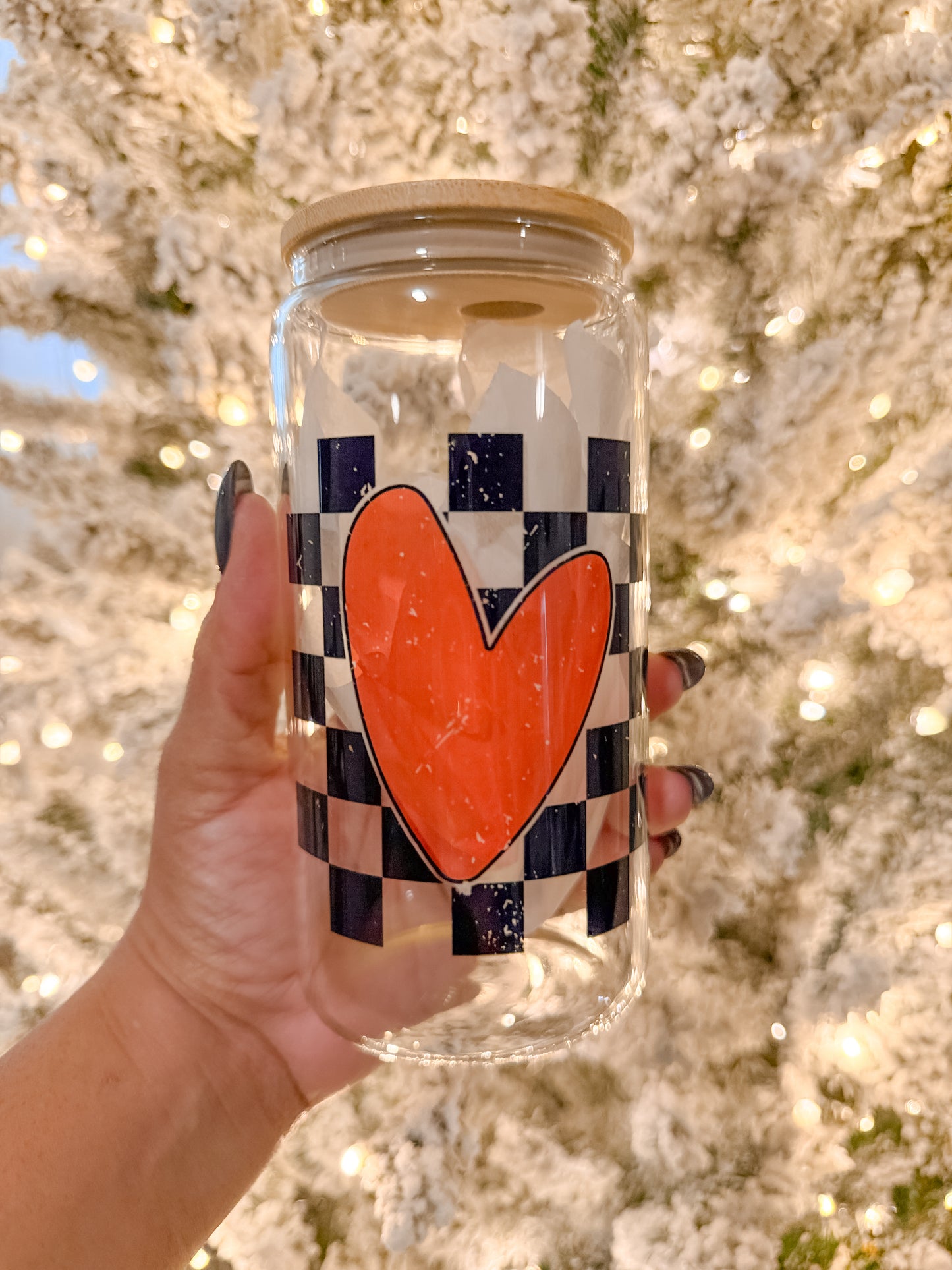 Checkered Heart Glass Cup