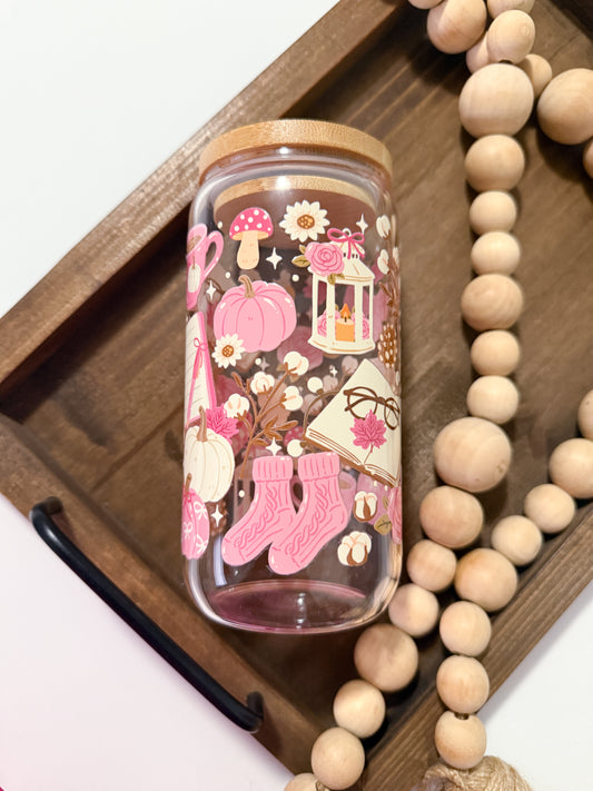 Cozy Blush Fall Glass Cup