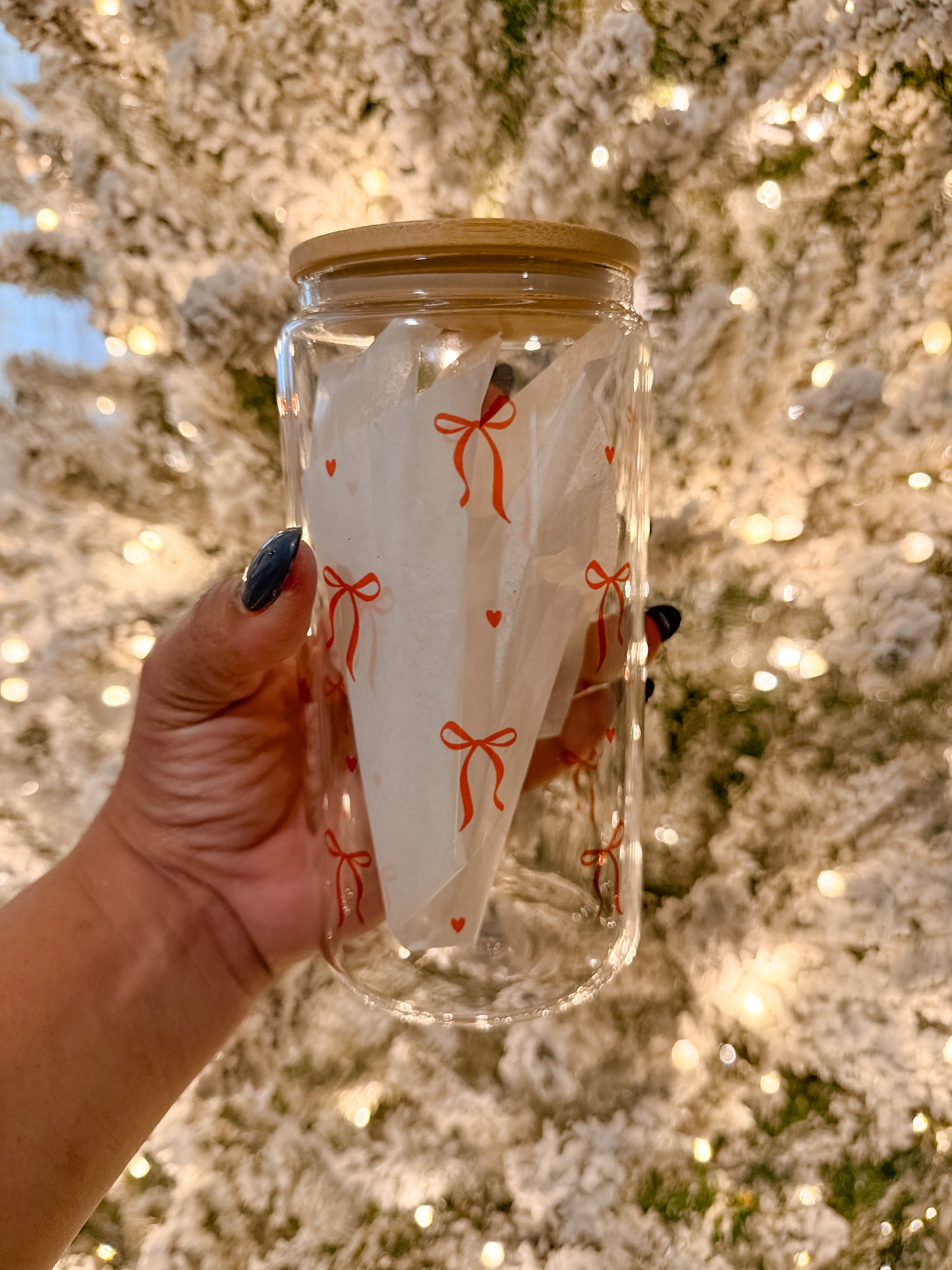 Red Bows Glass Cup