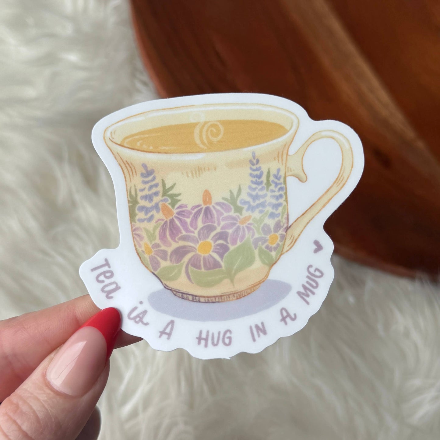 "Tea is a hug in a mug" Floral Cup Sticker
