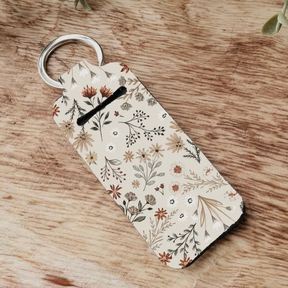 Dainty Floral Chapstick Holder Keychain