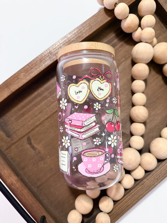 Coquette Bookish Girl Glass Cup