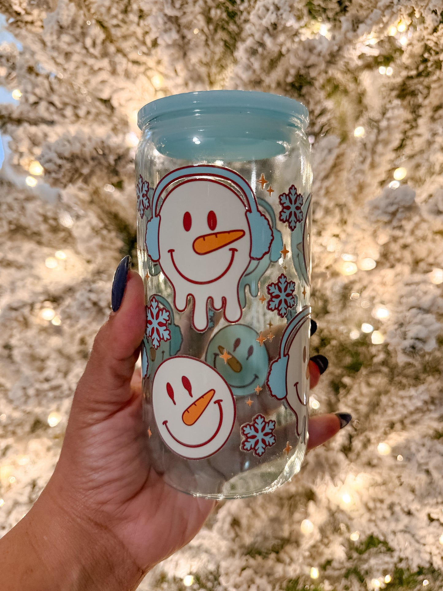 Christmas Snowman Face Glass Cup