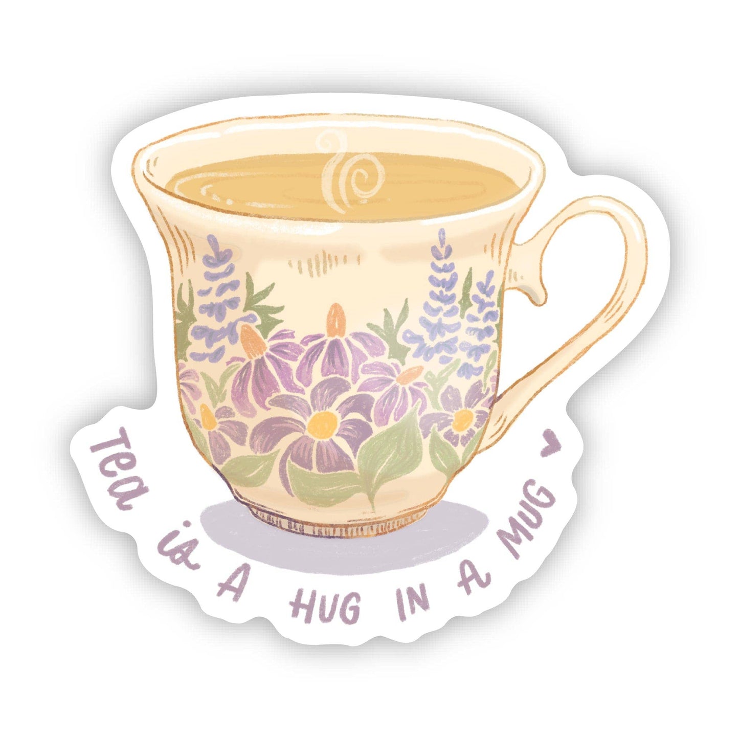 "Tea is a hug in a mug" Floral Cup Sticker